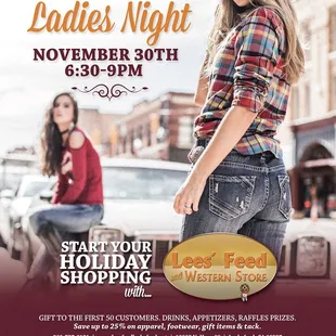 Annual Ladies Night November 30th! A event you should not miss.