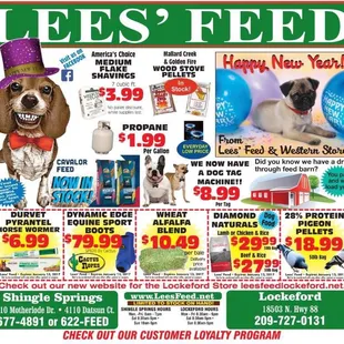 Current specials at Lees Feed. Propane is always $1.99