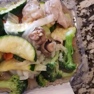 Resembles moo goo gai pan; tastes terrible -- insipid boiled chicken with veggies is more like it.