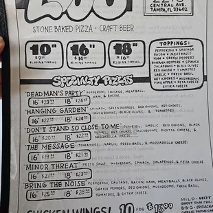 Menu as of February 2025