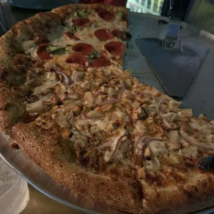 Split pizza. Half siracha bbq add pineapple and half pepperoni and jalapeño