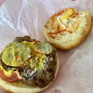 a cheeseburger and a pizza