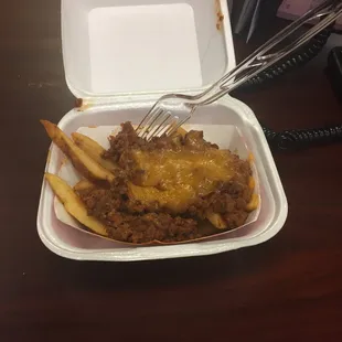 This is $4 worth of chili "cheese" fries
