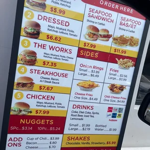 a menu for a fast food restaurant