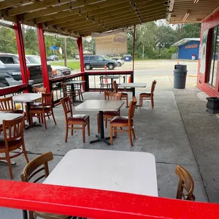 tables and chairs outside