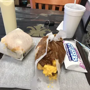 Burger, chili cheese fries and apple pie.