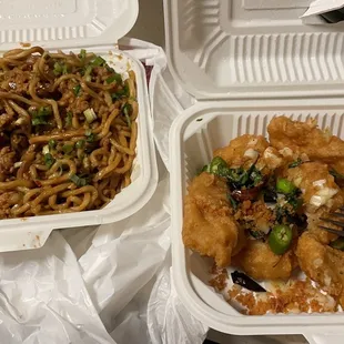 Garlic noodles and salt and pepper fish