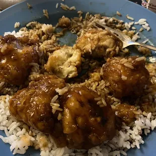 General Tso 's Chicken with undercooked and mushy breading.