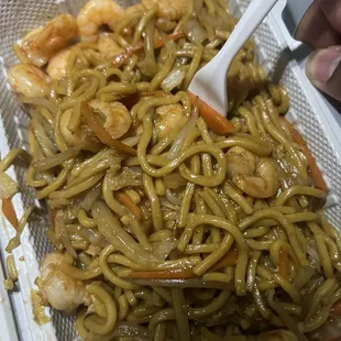 Shrimp lo mein I added extra shrimp for two dollars more