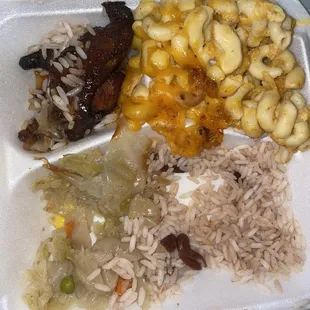 What&apos;s left of the Mixed Veggies plate - Rice and Peas x Macaroni &amp; Cheese x cabbage x Plantains