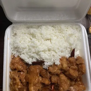 General Tso&apos;s Chicken with steamed rice