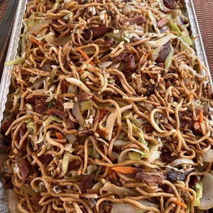 Full party tray of pork chow mein. It was delicious!