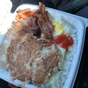 Double breakfast with Bacon and Corned Beef Hash.