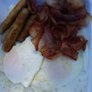 link, bacon, and two eggs for $8