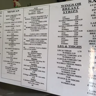the menu for the restaurant
