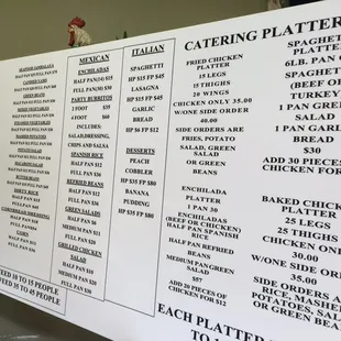 a menu for the restaurant