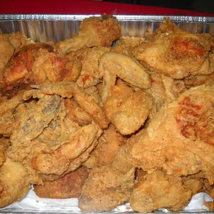 a tray of fried chicken