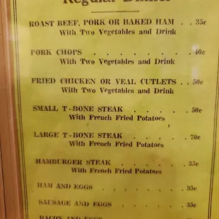 Original 1939 menu