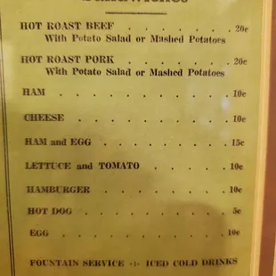 Original 1939 menu
