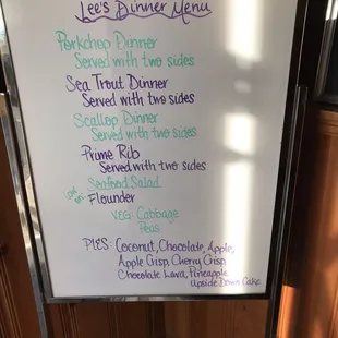 Pies are listed at the bottom