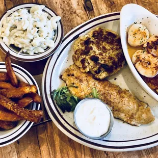 Broiled seafood platter.
