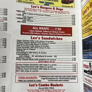 Sandwich Menu
