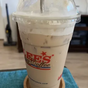 this was the syrup bomb caramel frappe. it could have at least been blended. they didn't even give us straws.