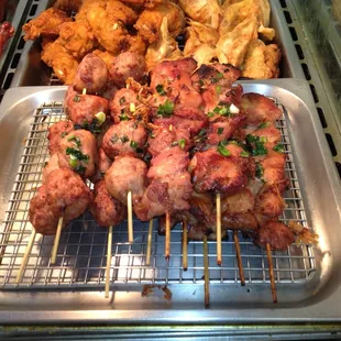 Grilled Chicken Skewers and Grilled Pork Meatballs