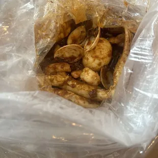 Egg, clams, snow crab, shrimp