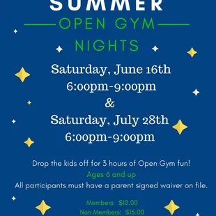 Summer Open Gym Nights at Lee's United Gymnastics Academy