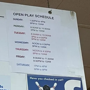 Open Play Bowling Times