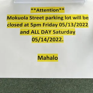 Attention... parking lot closure