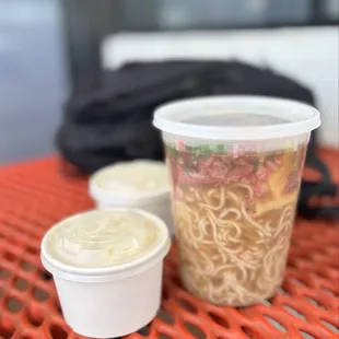 Won Ton Min with 2 sides of Mac Salad