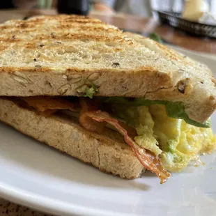 Bacon, egg and avocado sandwich