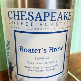 Boaters Brew coffee- there were two option, this or a decaf option by same roasters