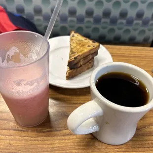 Raisin Toast, Fresh grapefruit juice, Coffee