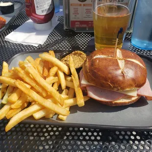 Ham sandwich with fries