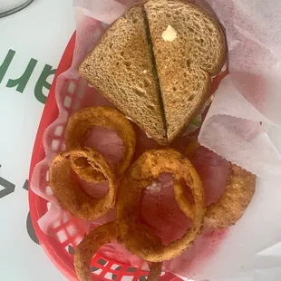 Chicken salad with onion  rings!