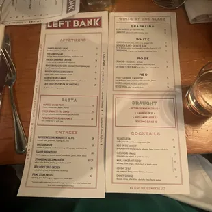 Food menu and wine menu