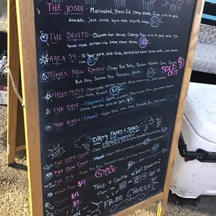 a chalk board with a list of items on it