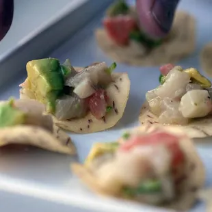 Hamachi crudo, grapefruit, avocado, taro chip