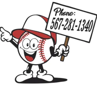 a baseball mascot holding a sign