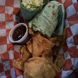 Chicken club wrap with hot garlic sauce instead of ranch