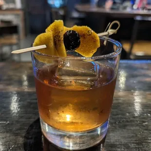 A whiskey drink. Not sure the name.