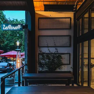 Covered patio with overhead heaters