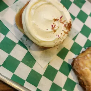 Cinnamon roll and pineapple scone