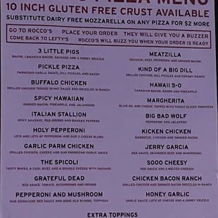 Menu for pizza you can order from the place next door