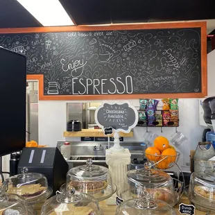 a chalkboard in the background