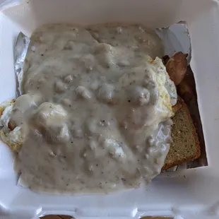 Hot Shot (eggs, toast, potatoes, gravy).