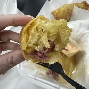 Corned beef egg roll on the inside